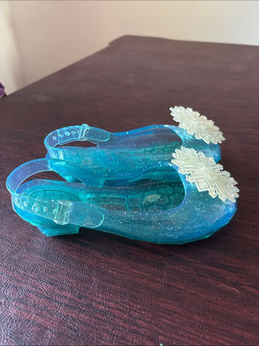 Disney Teal Glitter Jelly Sandals with Iridescent Snowflake Accent